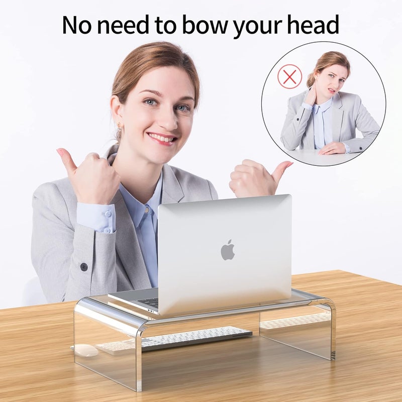 Beimu Acrylic Monitor Stand Riser Acrylic Laptop Stand Riser PC Holder Clear Computer Monitor Stand for Desk White Laptop Stand for Desk Compatible with iMac MacBook All Notebooks - Image 3